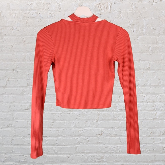 Topshop Red Long Sleeve Choker Collar Top - Picture 3 of 4